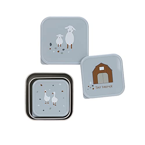 LAESSIG Tiny Farmer Snack Box Set of 3 Stainless Steel Blue