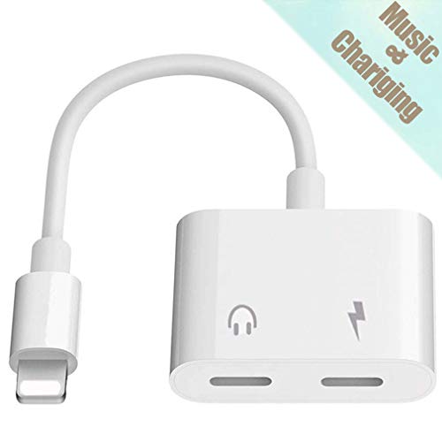 Headphone Adapter for iPhone Splitter Chargers & Power Adapter Dongle Headphones Adapter Aux Audio & Charge Support Music + Charge + Call for iPhone X/XS/XSMAX/XR/8/8Plus Support iOS 12 System(White)