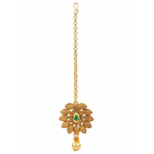 Efulgenz Indian Bollywood Traditional Gold Plated Faux Ruby Emerald Bridal Choker Necklace and Earrings Jewelry Set with Maang Tikka for Women