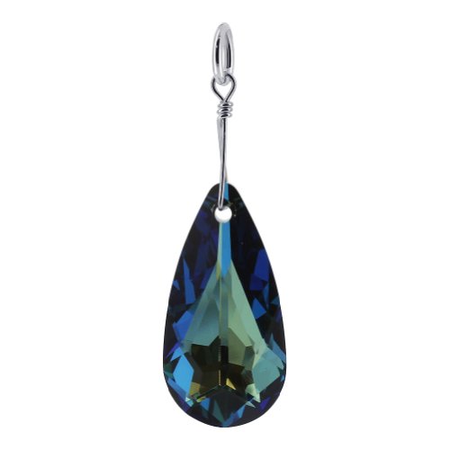 Gem Avenue 925 Sterling Silver Teardrop Bermuda Blue Crystal Charm Pendant Made with Swarovski Elements