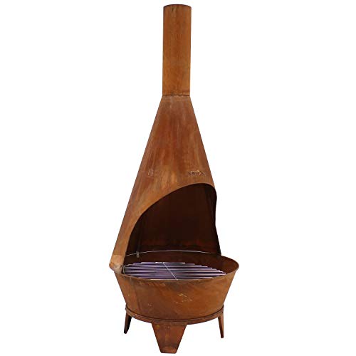 Sunnydaze Chiminea Fire Pit - Large Outdoor Patio Wood-Burning Mexican Style Backyard Fireplace Stove - Oxidized Rustic Cold-Rolled Steel - 6 Foot Tall - Thumbnail 6