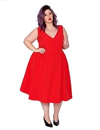 Astra Firma de la mujer Plus tamaño Deep V cuello Sin Mangas Sexy Hera Roja una línea vestido de fiesta con bolsillo