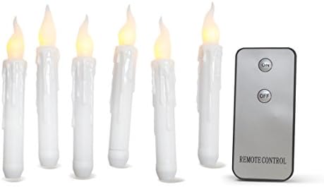 Gedengni White LED Taper Candles with Remote for Candle Chandelier Christmas Decoration, 6pcs (Amber Light)