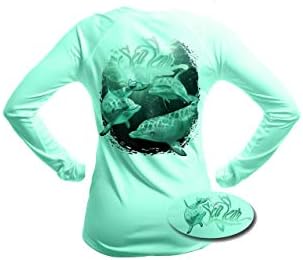 Sea Fear Women's 50+ UPF Long Sleeve Rash Guard Scuba Diving, Snorkeling, Dolphins