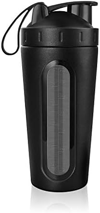 Protein Shaker Bottle, Homiguar Stainless Steel Shaker Cup, Visible Window, Leak Proof, BPA Free, 28-Ounce