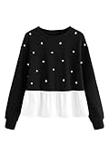 Romwe Women's Cute Contrast Ruffle Hem Round Neck Crop Sweatshirt Tops
