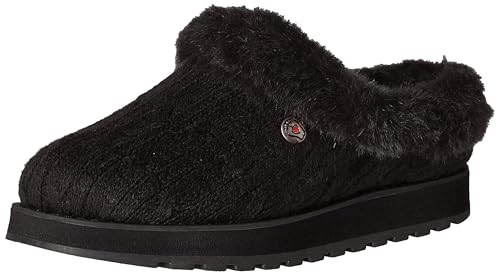 Skechers Women's Keepsakes-Ice Angel Slipper, Black Cable Knit Sweater/Faux Fur Trim, 6.5 UK