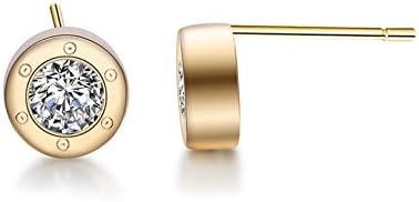 Golden Stud Earrings CZ Stone Cubic Zircon Setting Sterling Silver Earring Studs Gold Plated Valentine's Day Gifts Birthday Gifts for Women Girls Daughter Anniversary Gifts for Her Fashion Jewelry