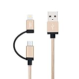 2-in-1 Lightning and Micro USB Cable 4FT, CableCreation Braided Android and iPhone Charging Cable [MFi Certified], Compatible iPhone 11 /X /8/7, iPad, Samsung, Nexus, LG, HTC and More, Gold
