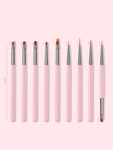 9 Pieces Nail Art Brush Set, Nail Design Brushes, Professional Nail Design Brushes, Fine Nail Art Brushes Pink