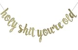 Holy Shit You're Old Glitter Banner, Funny 21st 30th 40th 50th 60th 80th 90th Birthday Decorations (Gold Glitter)