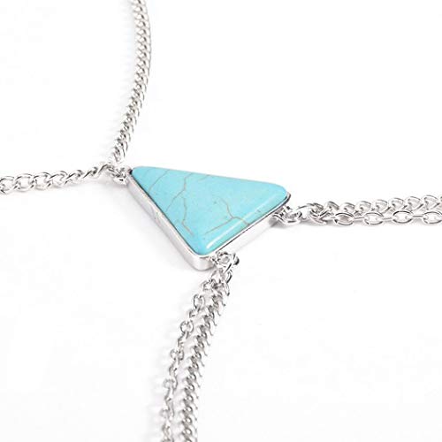 Yean Turquoise Bikini Chain Silver Harness Bra Chain Crossover Body Jewelry for Women and Girls - Thumbnail 3