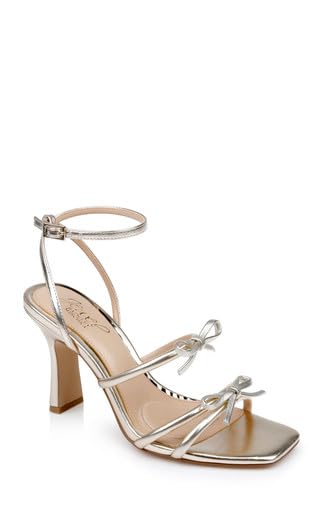 JEWEL BADGLEY MISCHKA KIYOMI II METALLIC DELICATE SANDAL WITH BOW STRAPS