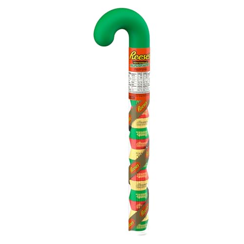 REESE’S MINIATURES MILK CHOCOLATE PEANUT BUTTER CUPS, CHRISTMAS CANDY PLASTIC CANE, 2.17 OZ