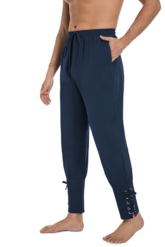 AIFARLD Mens Medieval Ankle Banded Pants Vintage Pirate Viking Cotton Lace Up Tapered Renaissance Costume Trousers at Amazon