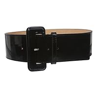 Ladies High Waist Wide Patent Fashion Plain Leather Belt, Black | S/M - 32