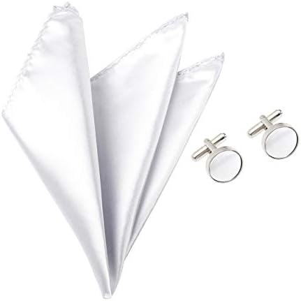 Satin Solid Colour Suit Accessory Set - Handkerchief Pocket Square & Matching Cufflinks (2pc)