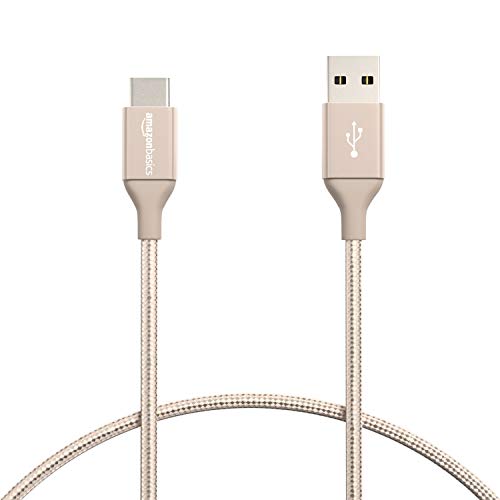 AmazonBasics Double Braided Nylon USB Type-C to Type-A 2.0 Male Cable, 1 Feet (0.3 Meters) - Gold