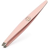 Eyebrow Tweezers | Precision Slanted Tweezers for Ingrown Hair and Brow Plucking | Perfectly Aligned Slant Tip with Strong Grip | Removal of Splinters, Ticks & Glass - Light Pink