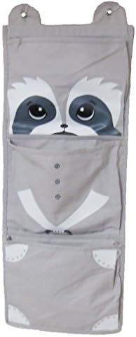3-Pocket Canvas Wall Hanging Organizer, Space Saver for Kids Room with Cute Raccoon Print, 35.5x13.5 Inches, for Nursery/Bath/Playroom/College Dorm/Toy Storage/Toiletries/Socks/Accessories