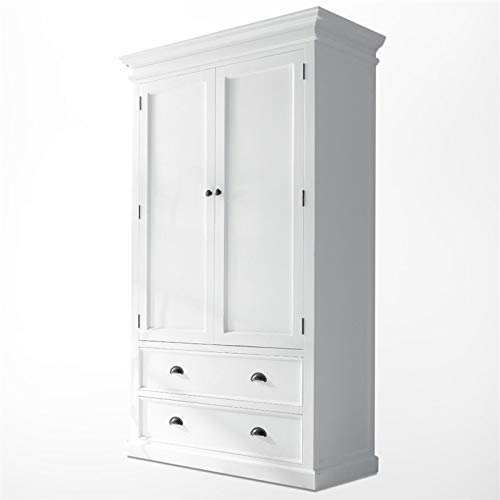NovaSolo Halifax Pure White Mahogany Wood Storage Cabinet/Wardrobe With 2 Drawers