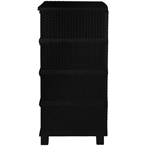 Rattan Kommode mit 4 Schubladen schwarz Rattanmöbel Regal Kunststoff – Bild 5