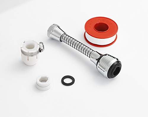 Flexible Faucet Sprayer Attachment 360 ° Aerator Extender Stainless Steel Polished Chrome for Kitchen Sink Bathroom Taps Cold Hot Water (Silver)