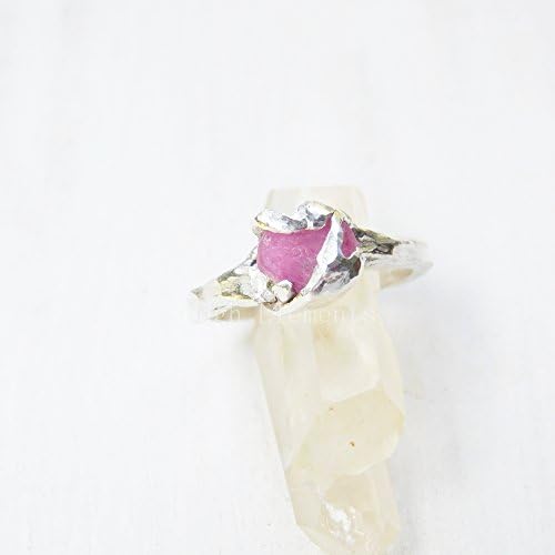 Natural Rough Pink Tourmaline Fine Silver RIng, Gemstone Ring, October Birthstone