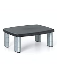 Soporte ajustable para monitor 3M, altura ajustable de 1 pulgada a 5 7 8 pulgadas, sostiene 80 libras, 11 pulgadas de espacio entre columnas, plateado negro (MS80B)., Negro Plateado
