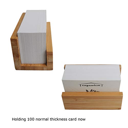 Enyuwlcm Bamboo Wood Desktop Business Card Holder Display for Desk Sturdy Business Card Stand for Office Tabletop Counter Organizer 2 Pack