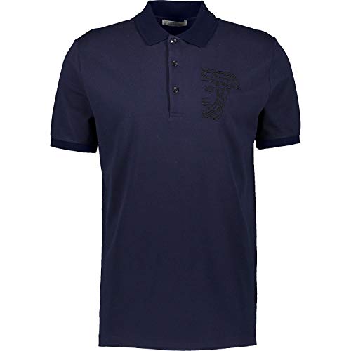 Versace Collection Blue Pique Cotton Medusa Logo Polo Golf Short Sleeve T-shirt (XL)