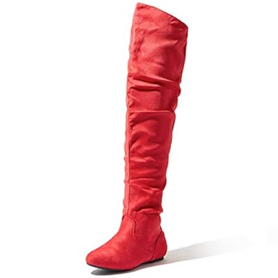 thigh high red flat boots