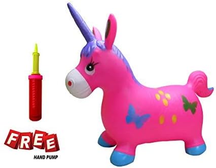 Unicorn Hopper Kit, Pump Included, Inflatable Jumping Unicorn, Space Hopper, Ride-on Bouncy Unicorn Horse Hopper, Sit and Bounce, 5-Colors Available (Rose)