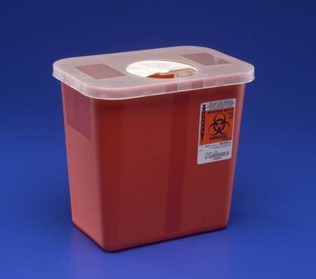 Covidien 8527R Multi-Purpose Containers with Rotor and Hinged Opening Lid, 3 gal Capacity, 13.75" Height x 6" Depth x 13.75" Width, Transparent Red (Pack of 10)