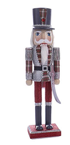 By Kurt Adler C4874 15" Red and Grey Plaid Soldier Nutcracker with Gray Hat