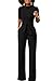 KISSMODA Womens Elegant Wide Leg Work Jumpsuits Long Fitted Romper Pants Half Sleeve with Belt (Medium, Black)
