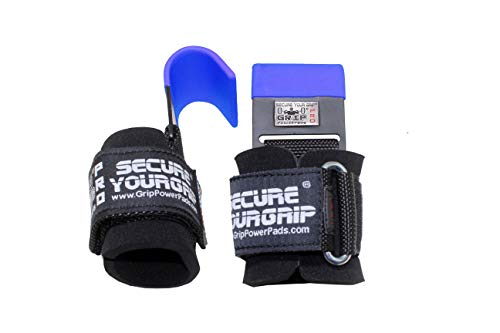 Heavy Duty PRO Metal Lifting Steel Hooks Best Power Weightlifting Set of 2 Premium Thick Padded Workout Hook Gloves (Men-Wrist Size Large, Blue 1) - Thumbnail 2