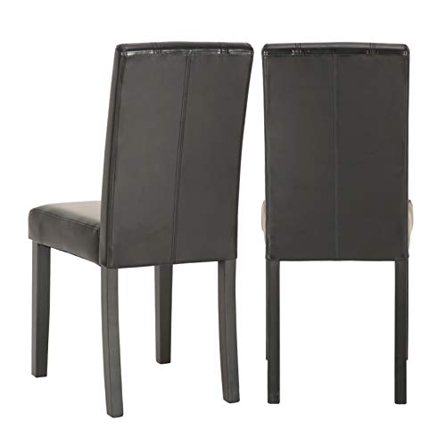 Upholstered Dining Chairs with Solid Wooden Legs, Modern Stylish PU Leather Padded Parsons Chairs Set of 4 (Black) - Thumbnail 2