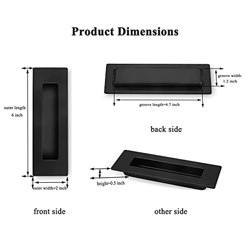 Fashion Furniture Direct 5 Pack Black Recessed Door Pulls,Solid Metal