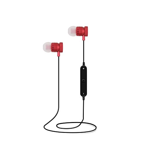 Bluetooth Headphones with Mic Bass Noise Cancelling, New Trent Bluetooth Sport HD Stereo Headset In-ear Earbuds Earphones with Flexible Ear Hooks (Red)
