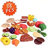 Lumiparty Pretend Play Food (36PCS), Funslane Vegetables Fruits and Pastries Play Food Toys for Kids, Toddler Kitchen Food
