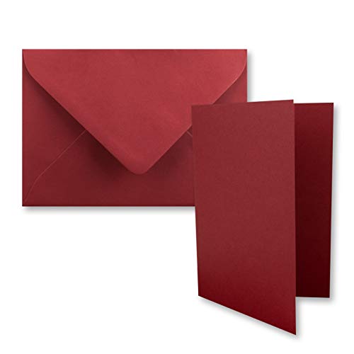 25x folding card set DIN A7-10.5 x 7.4 cm - with envelopes DIN C7 in dark red (red) - small blank double cards for self-design and printing — image 1