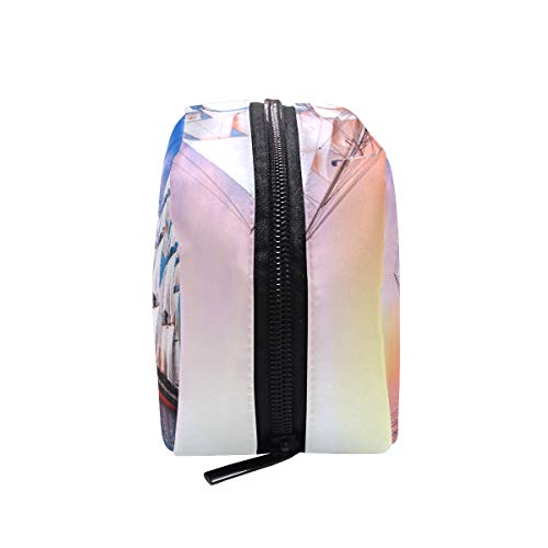 Ship Watercrafts Sea Ocean Boats Sky Clouds Sailin Makeup Bag Organizer Portable Cosmetic Pouch Handbag With Zipper For Women Purse