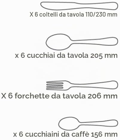 Set di Posate da Tavola 24 Pezzi – Servizio Completo per 6 Persone con 6 Cucchiai, 6 Coltelli, 6 Forchette e 6 Cucchiaini da Dessert – Colore Argento, Serie Capri