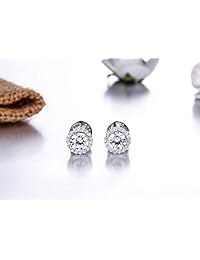 Plata de ley mujeres ronda Zircon blanco CZ Stud arete