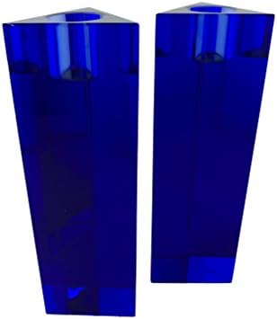 Crystal Candle Holder Set (Dusk Blue) - Elegant and Modern 6 Inch Tall Triangle Shape Candle Holders