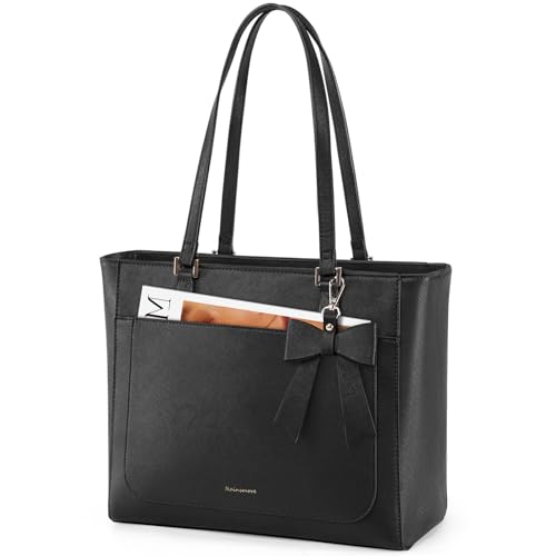 Handtasche Damen Groß Shopper Business Tasche Damen Wasserdichte Leder Tote Bag Mittelgroß Arbeitstasche Henkeltasche Umhängetasche Schultertasche Schwarz