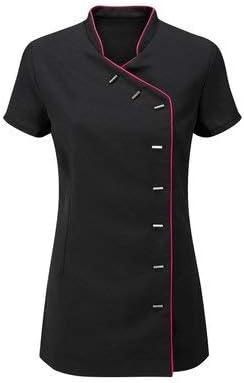 INDX Clothing Beauty Tunic Hairdresser SPA Nail Salon Therapist Massaging Tunic Uniform Cloths (Black/Red, 18)