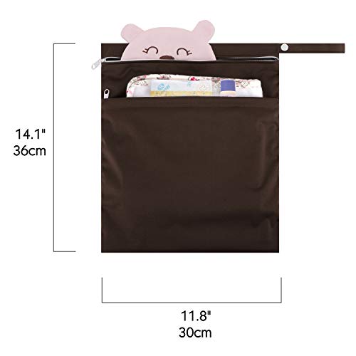 Zooawa Wet Dry Bag, 2 Pack Waterproof Reusable Portable Cloth Diapers Wet Bag with Double Zippered Pockets Carrying Storage Travel Bag Organizer for Baby Infants, Coffee + Gray - Thumbnail 5