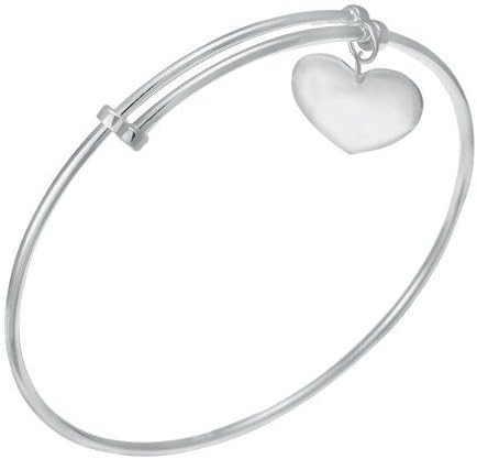 Sterling Silver Adjustable Bangle Bracelet Heart Charm Pendant Expandable Wire Bangle